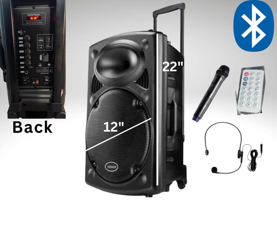 Rechargeable Bluetooth karaoke trolley speaker with wireless microphone and Wired Headband