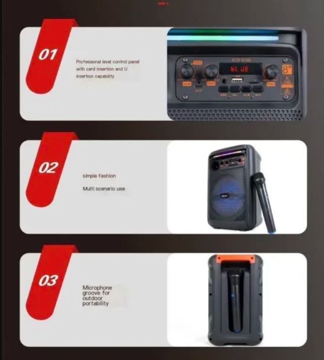 KTS-2198 8 Inch flame lights portable speaker with wireless Mic