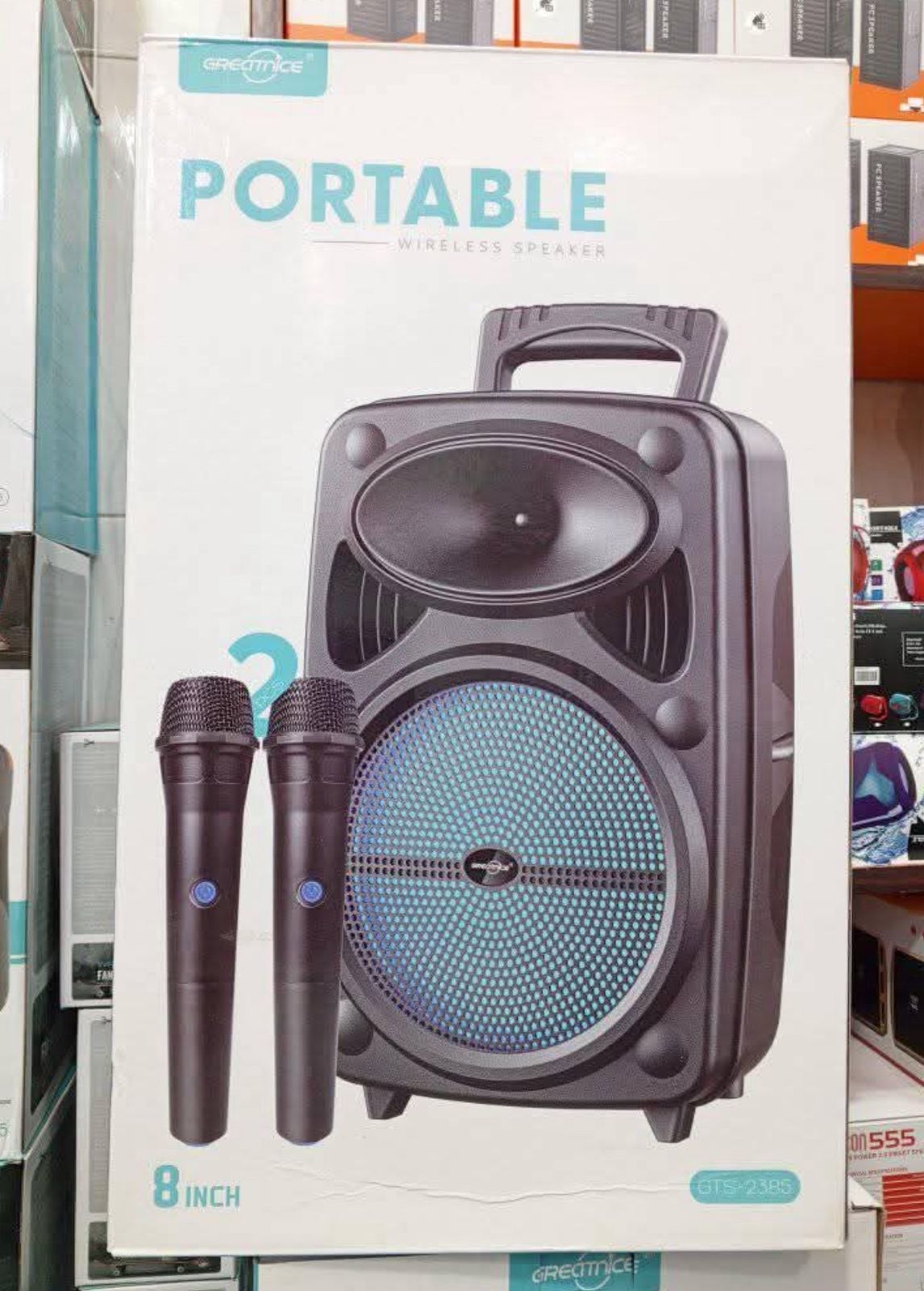 Portable Bluetooth Speaker With Dual Wireless Mic (8 Inch)