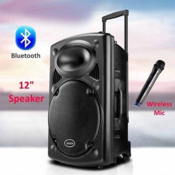 Rechargeable Bluetooth karaoke trolley speaker with wireless microphone and Wired Headband
